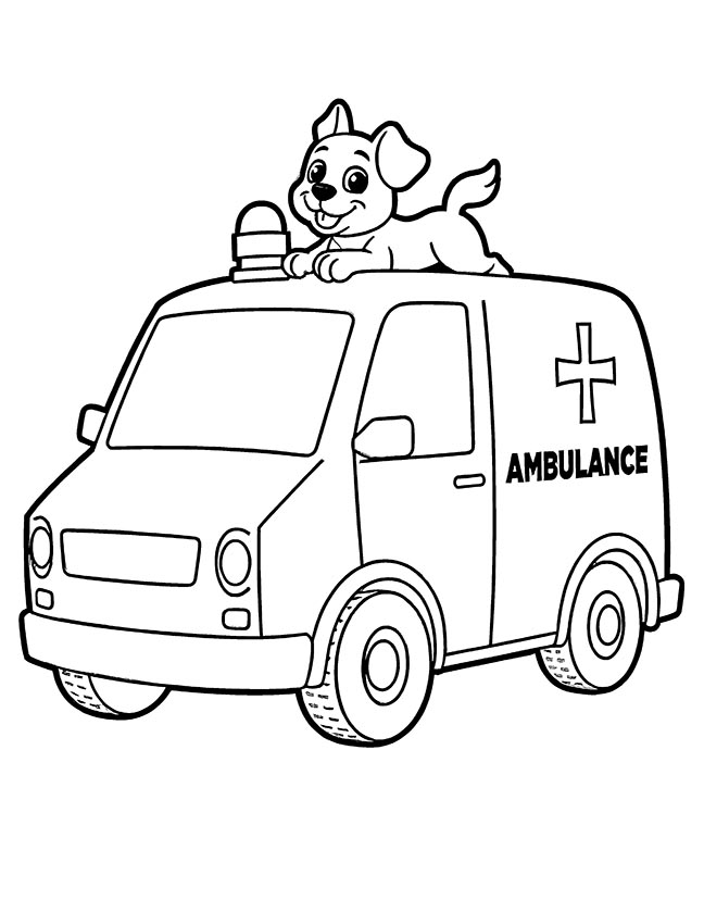 Ambulance with dog coloring page